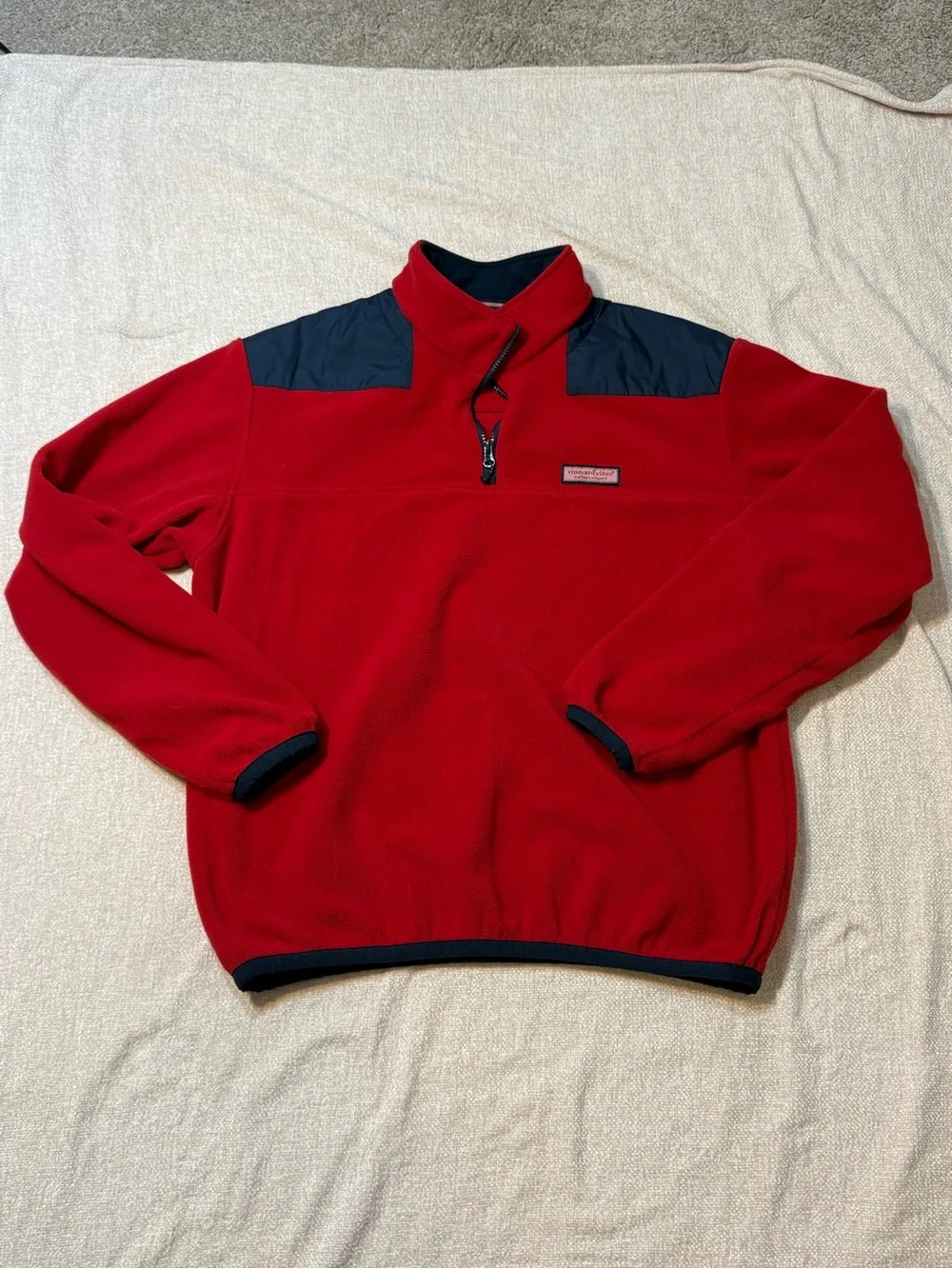 Vineyard Vines Men XL Red Navy Fleece 1/4 Zip Preppy Gorpcore Pullover